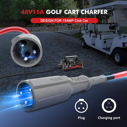 Cargador de carrito de golf de 15 amperios para EZGO y TXT de 48 voltios con enchufe Delta-Q de 3 pines