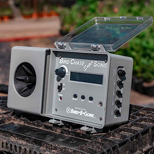 Bird B Gone - Bird Chase Super Sonic - Repelente de sonido al aire libre - Asusta a los pájaros - Diseño duradero resistente a la intemperie - para grandes espacios exteriores abiertos - Dispositivo