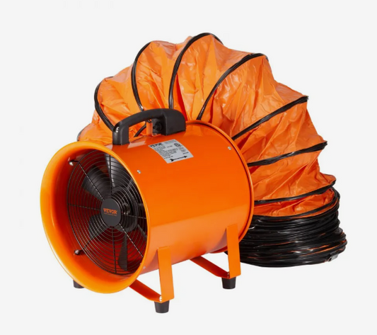 VEVOR Ventilador portátil, ventilador cilíndrico resistente de 12 pulgadas con manguera de conducto de 33 pies, soplador de escape de taller fuerte de 585 W 3198 CFM, soplador industrial para aspirar Longitud ducto 10m