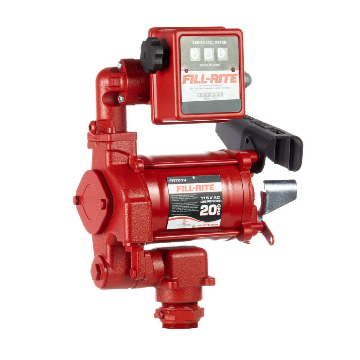 Bomba de transferencia de combustible Fill-Rite FR701VLN de 115 V CA con medidor - 75 LPM - Lectura de litros