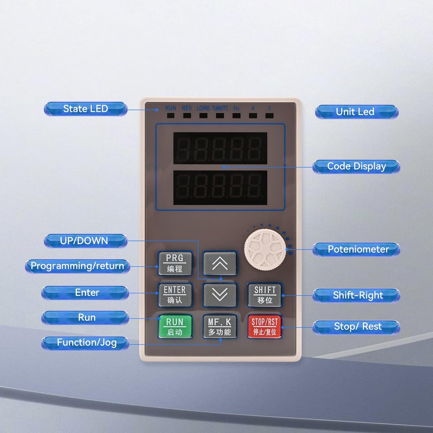 Mollom VFD 1.5KW 2HP 5.1A, de Entrada Monofásica o Trifásica a 220V, con Salida de 3 Fases y Frecuencia Variable de 0-3000 Hz, es un Inversor para el Control de Velocidad del Motor del Husillo en CNC G70-2T-1R5G-B