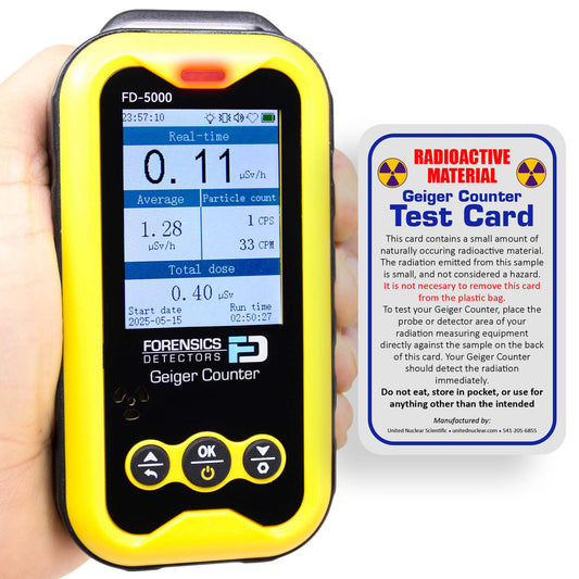 FORENSICS DETECTORS FD-5000 Geiger Counter + Radiation Test Card | Nuclear Radiation Detector