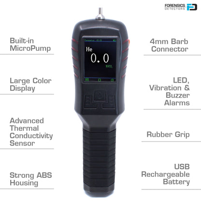 Analizador de helio | Fuga 0-100% | Calibración NIST de EE. UU Marca: FORENSICS DETECTORS Modelo: FD-311-He