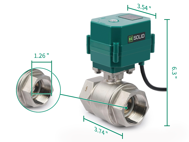 U.S. SOLID Válvula de bola motorizada sólida estadounidense de 1-1/4", 110 V CA, acero inoxidable, retorno automático, normalmente cerrada, con enchufe estadounidense JFMSV20004