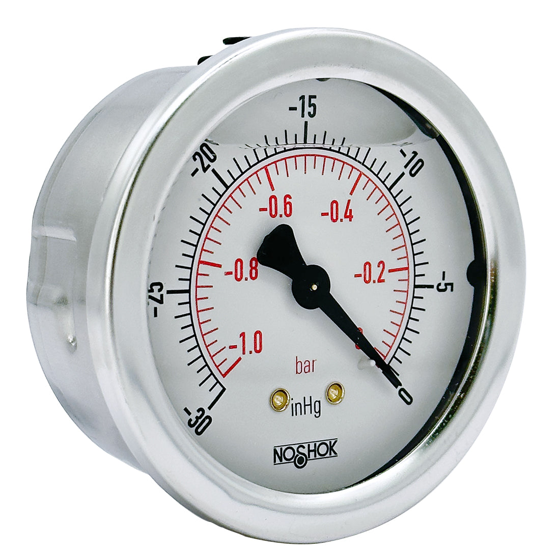NOSHOK, Inc. 25-911-30-vac/bar-BP3 900 Pressure Gauge Aspiradora operada -14.73 ~ 0 PSI (-1.01 ~ 0bar) -
