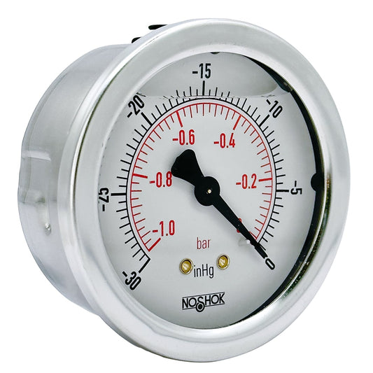 NOSHOK, Inc. 25-911-30-vac/bar-DRY 900 Pressure Gauge Aspiradora operada -14.73 ~ 0 PSI (-1.01 ~ 0bar) -