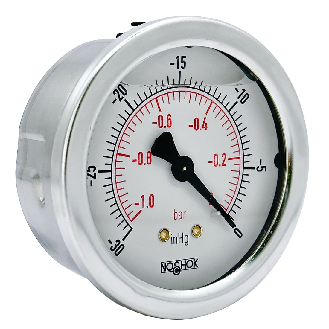 NOSHOK, Inc. 25-911-30-vac/bar-SG-SPMC-CC 900 Pressure Gauge Aspiradora operada -14.73 ~ 0 PSI (-1.01 ~ 0bar) Montaje en panel