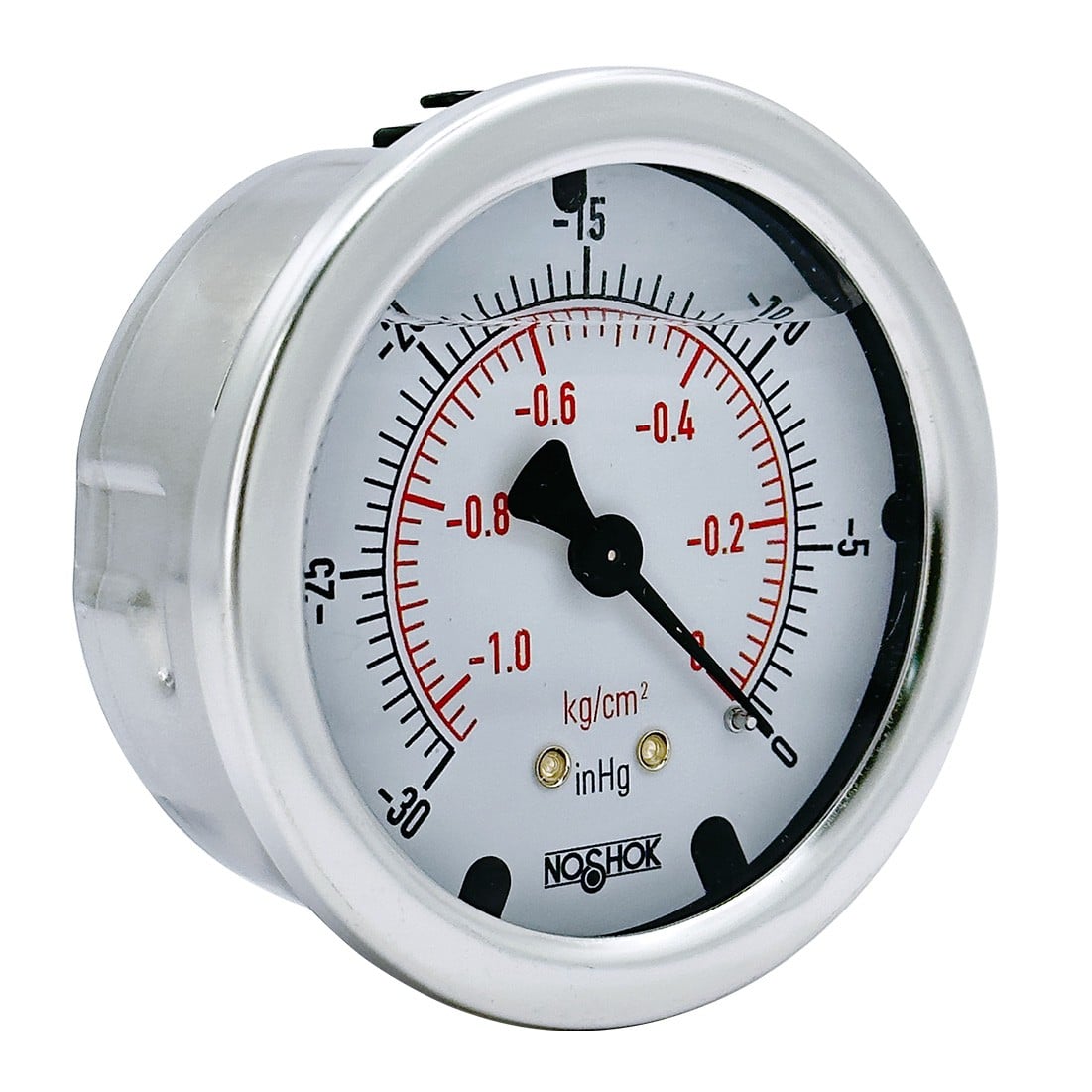 NOSHOK, Inc. 25-911-30-vac/kg/cm2-SSFF 900 Pressure Gauge Aspiradora operada -14.73 ~ 0 PSI (-1.01 ~ 0bar) -