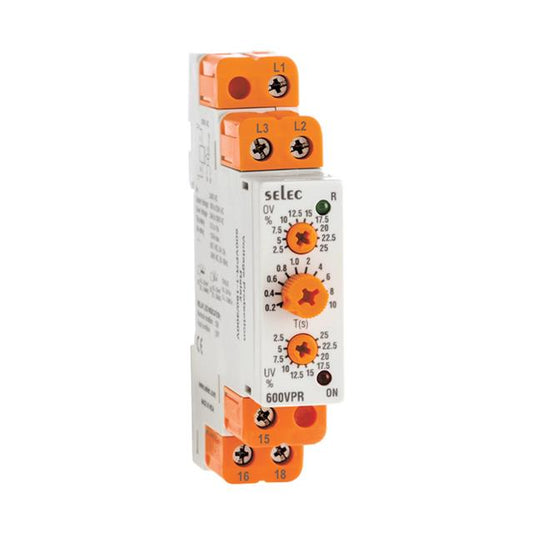 Selec Controls USA Inc. 600VPR-1-170/290-CU 600VPR Pérdida de fase, secuencia de fase, sobrevoltaje, subvoltaje 170 ~ 290VCA 0.2 ~ 10 s 0°C ~ 50°C
