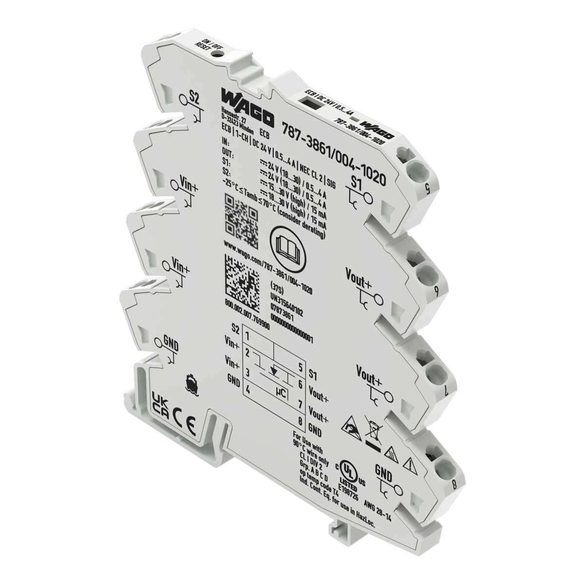 WAGO Corporation 787-3861/004-1020 - Riel DIN Estado sólido 4A