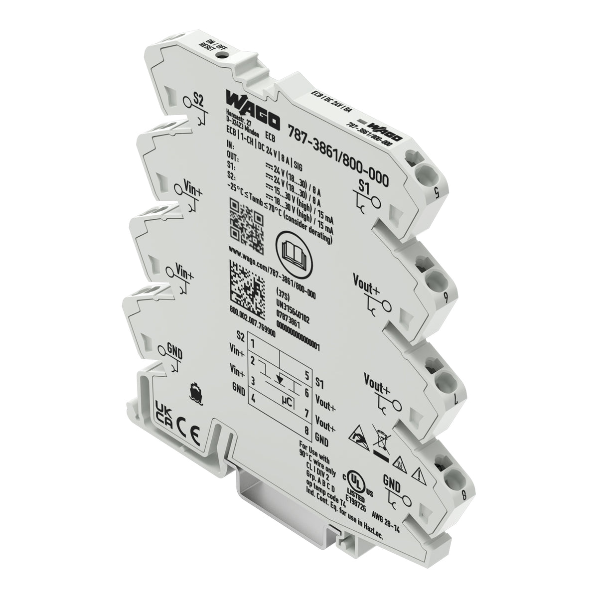 WAGO Corporation 787-3861/800-000 - Riel DIN Estado sólido 8A