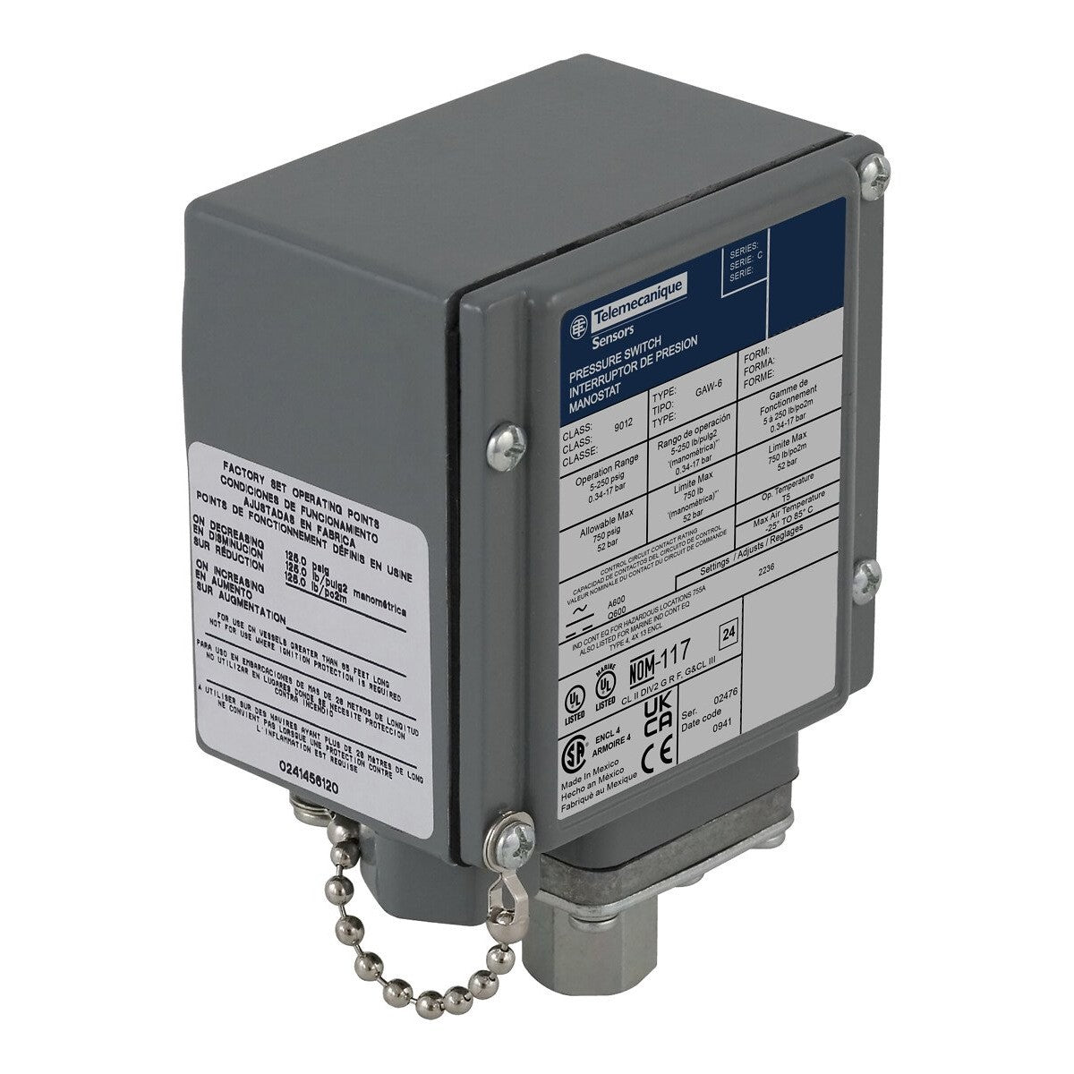 Telemecanique Sensors 9012GGW1S106 9012G Automatización industrial Interruptor - Hembra - 1/4" (6.35mm) NPT