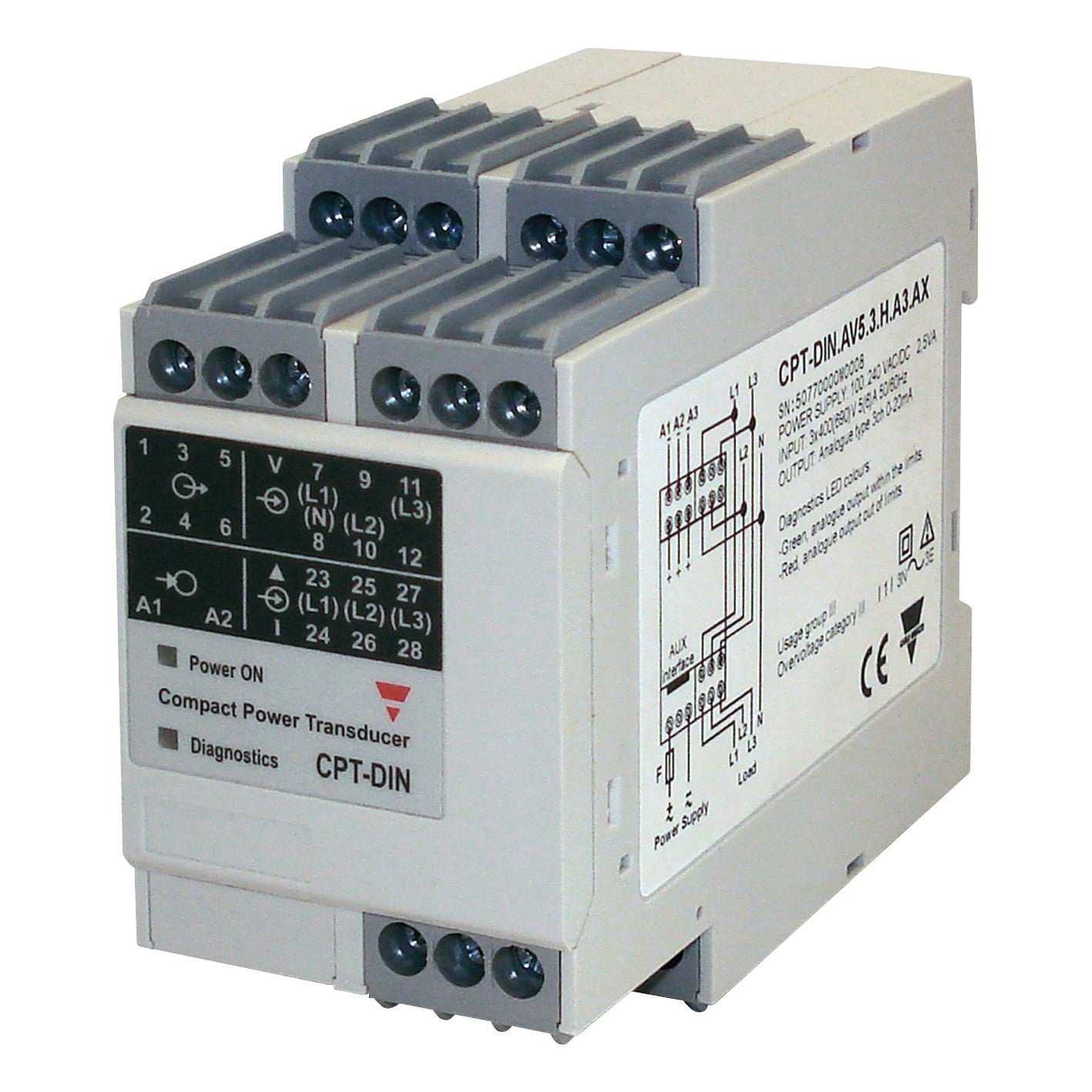 Carlo Gavazzi Inc. CPTDINAV63LA3AX - Transductor de corriente - ±10VCC, 0 ~ 20mA