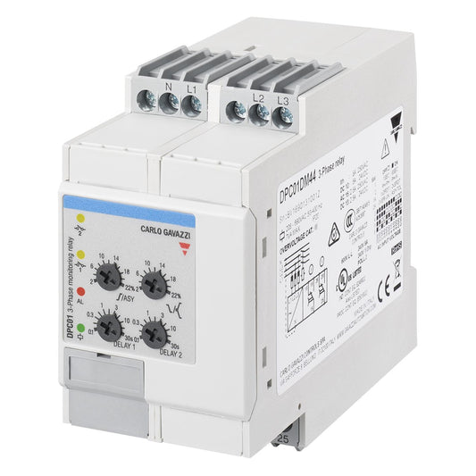 Carlo Gavazzi Inc. DPC01DM49400HZ DPC01 Sobrevoltaje, pérdida de fase, secuencia de fase, subvoltaje 440 ~ 480VCA 0.1 ~ 30s -20°C ~ 60°C