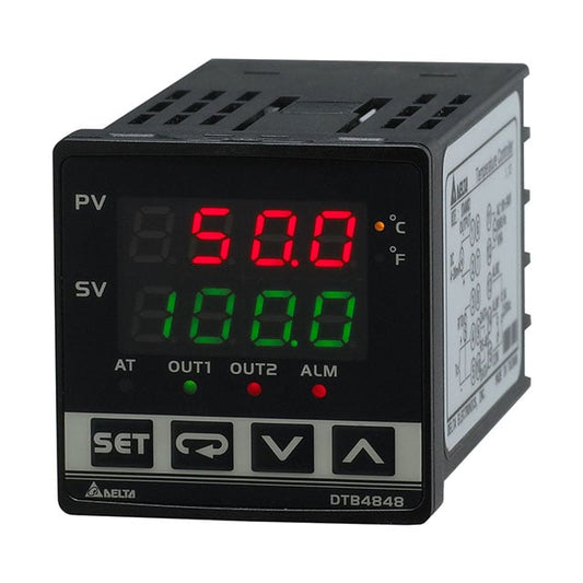 Delta Electronics/Industrial Automation DTB4848RR-D DT Process, Temperature Controller (RTD, Type B, E, J, K, L, N, R, S, T, TXK, U) -200°C ~ 1800°C, 0 ~ 20mA, 0 ~ 10VDC, 0 ~ 50mV