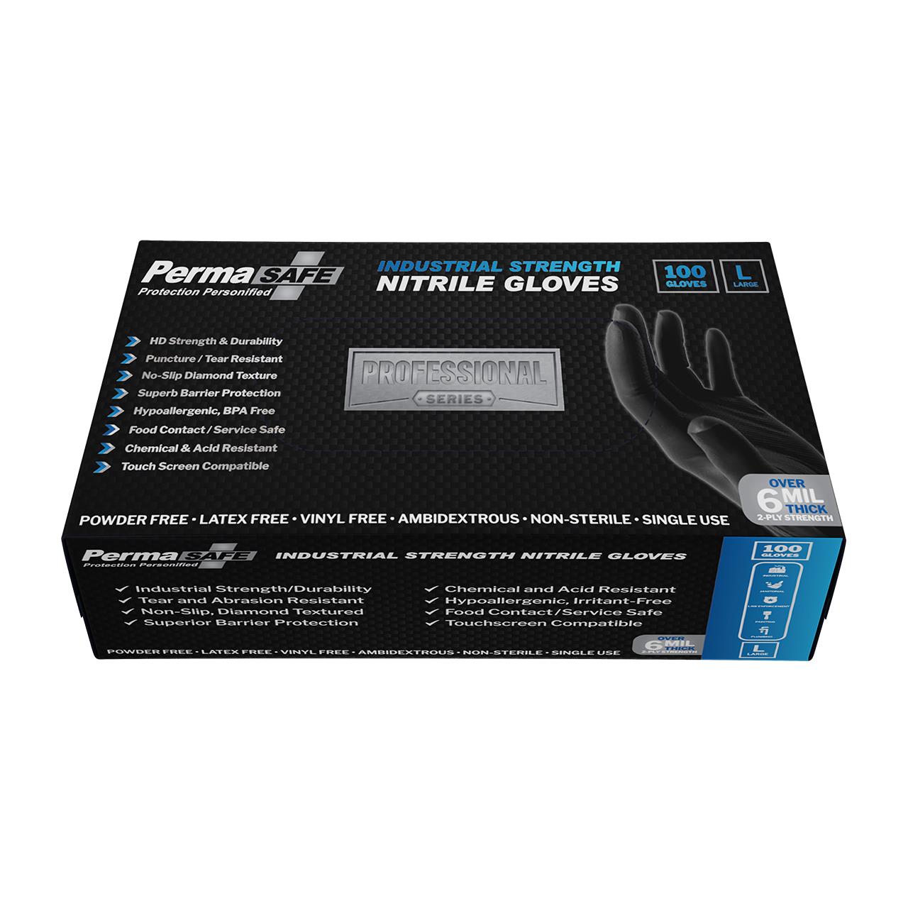 PermaSafe Industrial Nitrile Disposable Gloves - L - Guantes desechables (descartables) Negro