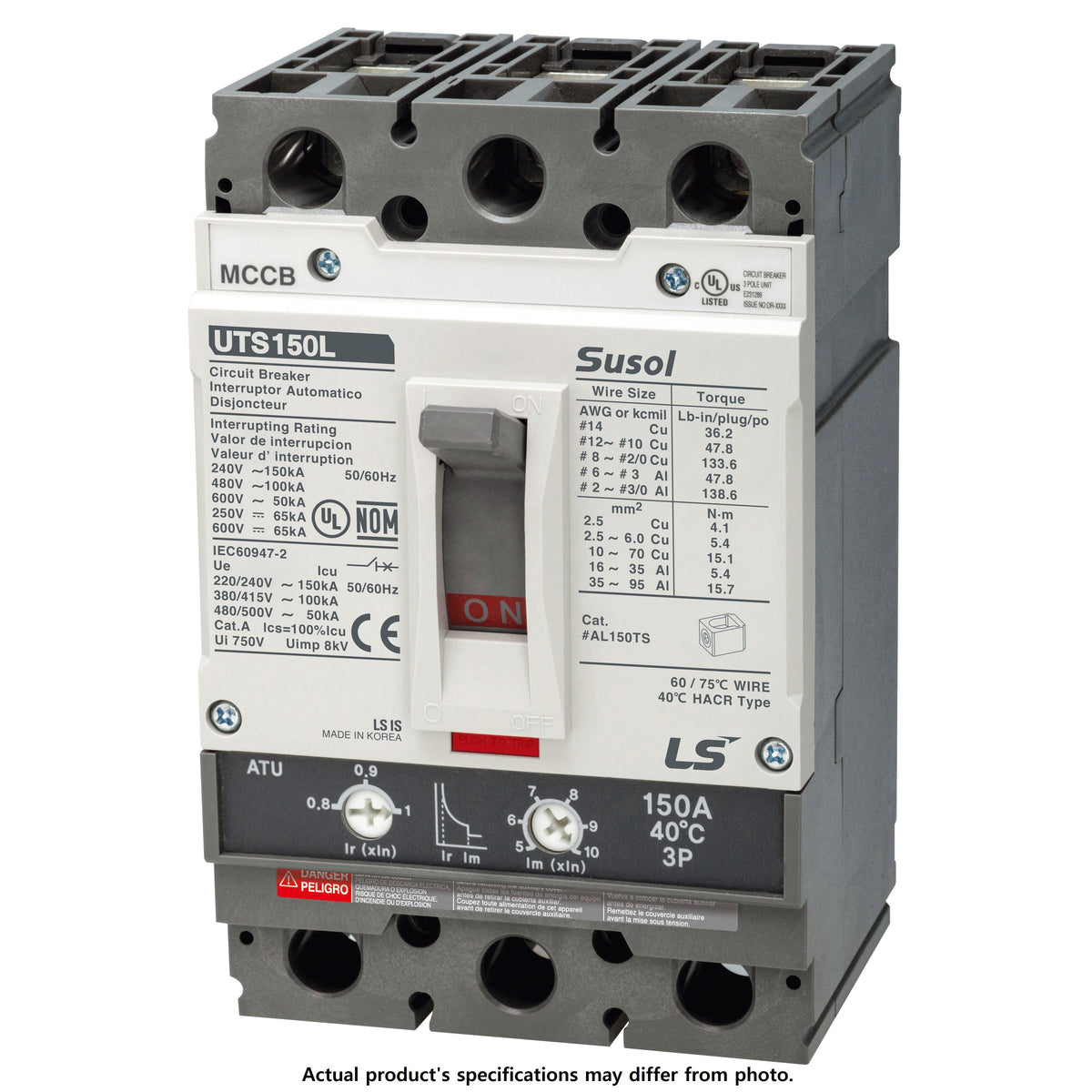 LS Electric UTS150L FMU 40A 3P LL UL Susol-MCCB Montaje en panel Termomagnético 40A