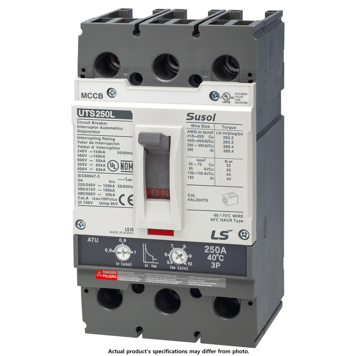 LS Electric UTS250N FMU 160A 3P LL UL Susol-MCCB Montaje en panel Termomagnético 160A