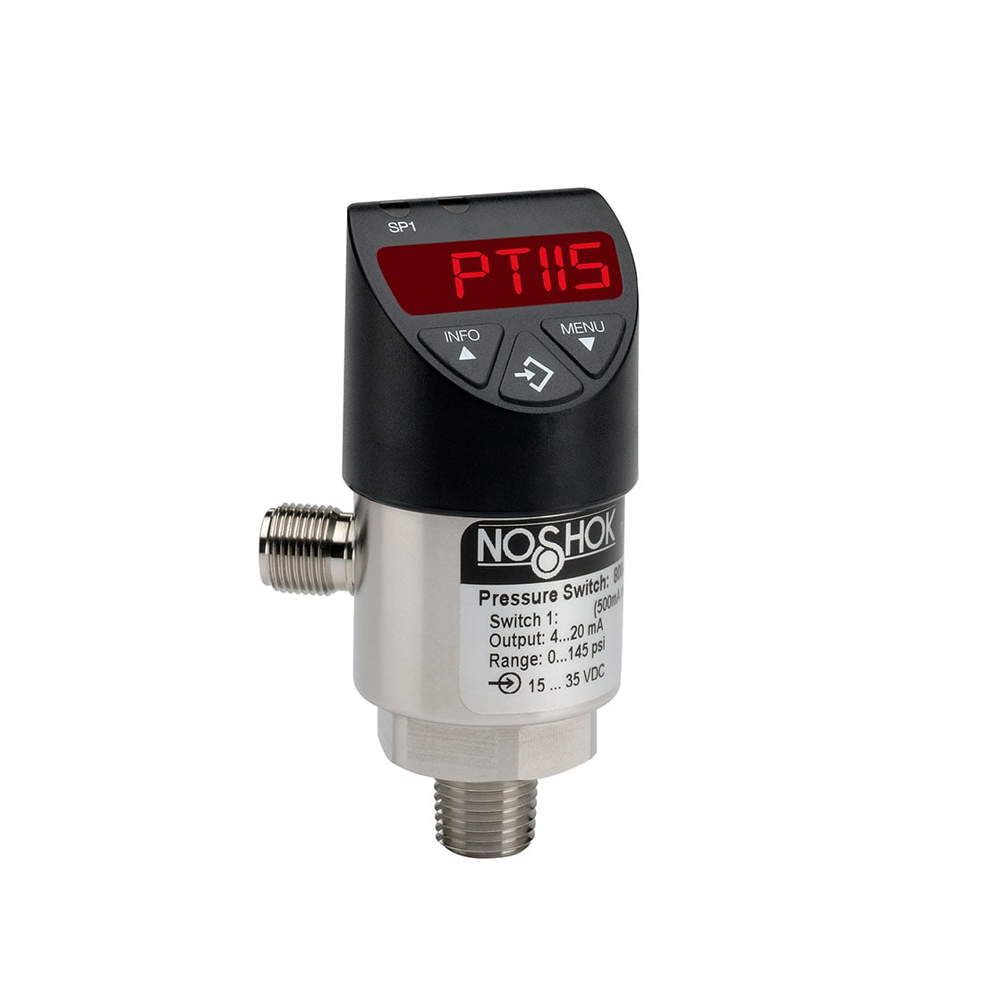 NOSHOK, Inc. PTI15-200psig-1-1-2-25-IOL-CC PTI15 Industrial Medidor NPN/PNP - NC/NO Macho - 1/4" (6.35mm) NPT