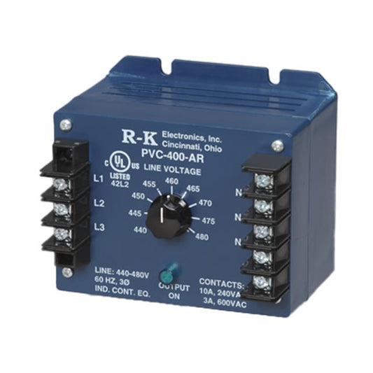 R-K Electronics, Inc. PVC-400-AR - Sobrevoltaje, subvoltaje 440 ~ 480VCA 5s -20°C ~ 40°C