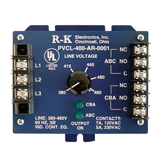 R-K Electronics, Inc. PVCL-200-AR-0001 - Sobrevoltaje, subvoltaje 208 ~ 240VCA 5s -20°C ~ 40°C