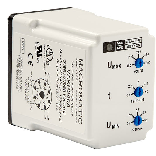 Macromatic Industrial Controls VAKP240A VAKP Sobrevoltaje, subvoltaje 240VCA 0.1 ~ 10 s -28°C ~ 65°C