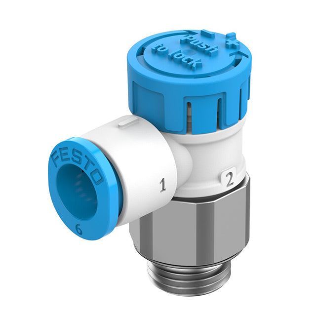 Festo Corporation VFOE-LE-T-G18-Q6-P50 VFOE Restrictor de flujo, ajustable Una dirección 3 ~ 145 PSI (0.2 ~ 10 bar) -