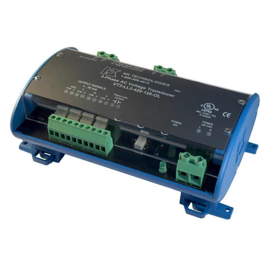 NK Technologies VT3-LL3-420-120-OL * Transductor de voltaje de CA True RMS 0 ~ 600VCA 4 ~ 20mA