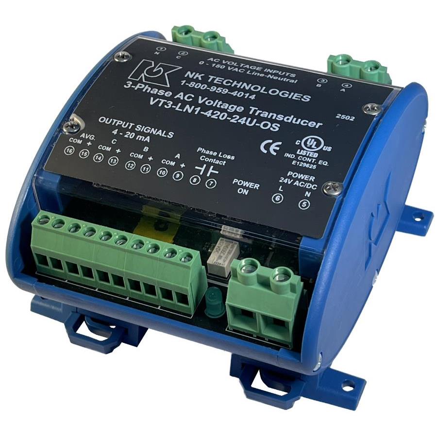 NK Technologies VT3-LN2-420-24U-OS * Transductor de voltaje de CA True RMS 0 ~ 300VCA 4 ~ 20mA