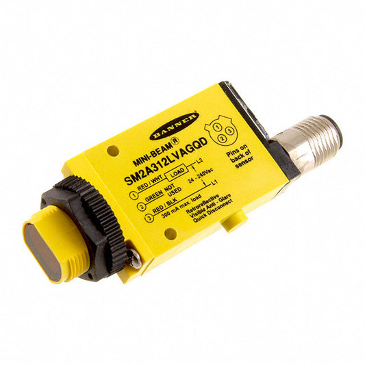 Banner Engineering Corporation SM2A312LVAGQD MINI-BEAM® Retrorreflectivo, polarizado 78.740" (2m) 4ms IP67, IEC, NEMA 1, 2, 3, 3S, 4, 4X, 12, 13