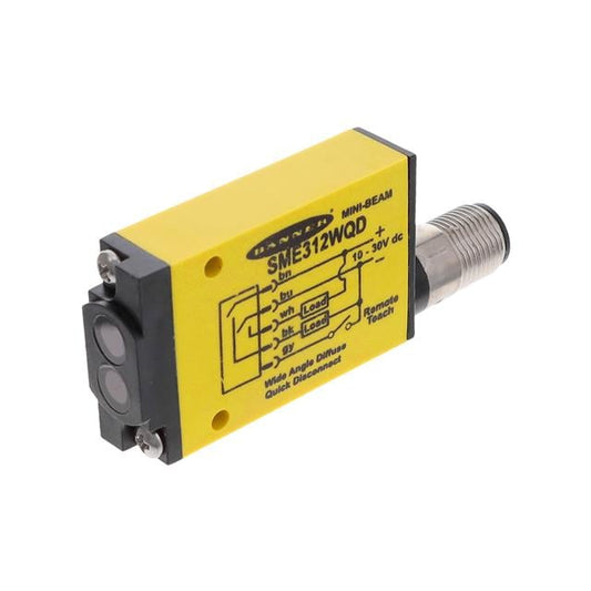 Banner Engineering Corporation SME312WQD MINI-BEAM® Divergente 5.118" (130mm) 500µs IP67, IEC, NEMA 1, 2, 3, 3S, 4, 4X, 6, 12, 13