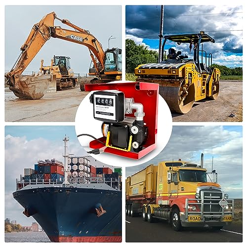 EASYBERG - Bomba de transferencia de combustible eléctrica de aceite diesel de 550 W ~ 110 V, kit de autocebado con medidor de visualización, manguera de 13 pies y kit de boquilla de combustible