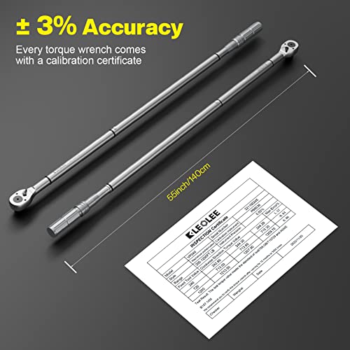 Leolee Llave dinamométrica de 1 pulgada (200-1200 ft-lb/271-1626Nm), llave dinamométrica ajustable industrial para plataformas de aceite, camiones y equipos todoterreno, precisión de ±3%, mecanismo de