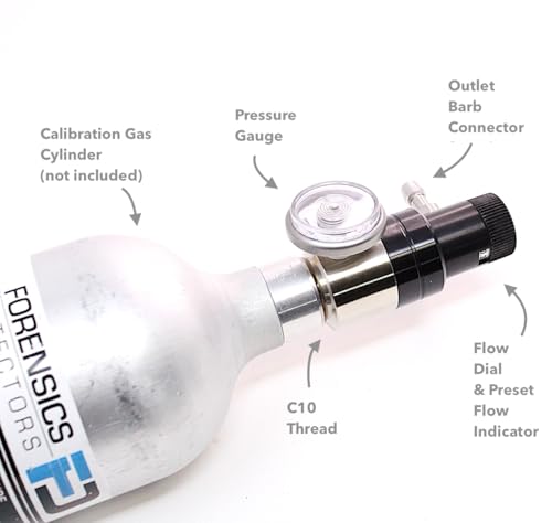 Adjustable Calibration Gas Regulator | Preset Flow 0.0-8.0 LPM | Compatible with GASCO, RAE, RKI, BW, Industrial Scientific, Forensics Detectors, CTI, MESA, AIRGAS | Nickel Plated Brass | C10 #NB-050-C10