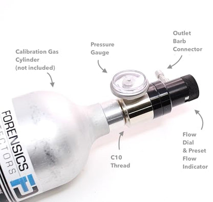 Adjustable Calibration Gas Regulator | Preset Flow 0.0-8.0 LPM | Compatible with GASCO, RAE, RKI, BW, Industrial Scientific, Forensics Detectors, CTI, MESA, AIRGAS | Nickel Plated Brass | C10 #NB-050-C10