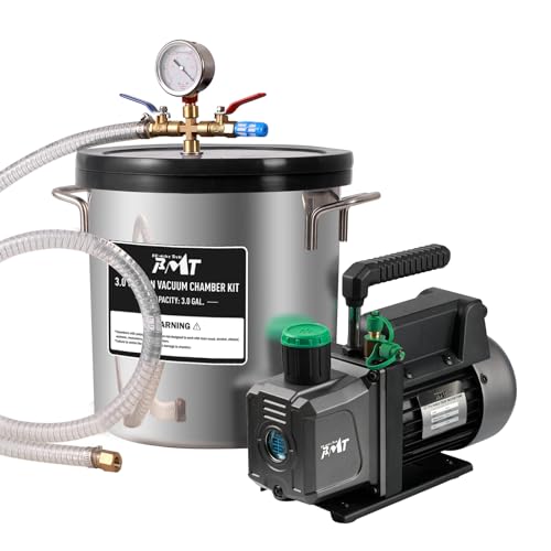 PB Motor Tech - Kit de cámara de vacío de 3 galones con bomba de vacío de 4.5 CFM, cámara de vacío de tapa de vidrio templado y kit de bomba de vacío de 38 micrones, sin aceite incluido, perfecto para