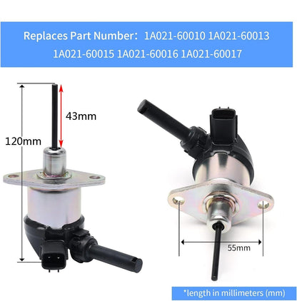 Solenoide de corte de combustible 1A021-60017 compatible con Kubota D1503 V2003 V2203 V2403