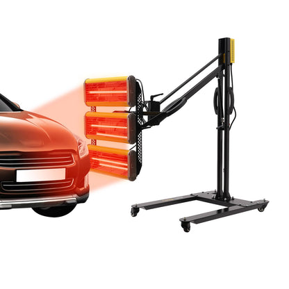 Lámpara infrarroja para hornear de pintura de 3900 W, lámpara de calor de onda corta con temporizador y control de temperatura, sistema de curado de pintura ajustable de 3 cabezales de 360°