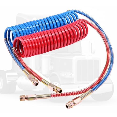 ZIQUN Conjunto de bobina de manguera de freno de aire, juego de mangueras de bobina de freno de aire de camión de 15 pies para semircamiones, tractores remolques, accesorios NPT DOT de 1/2 pulgada (15 pies de longitud x 40 pulgadas)