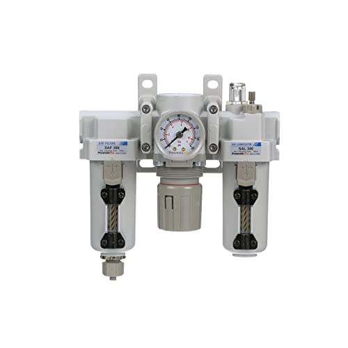 PneumaticPlus SAU300-N03G-MEP Filtro de Aire Comprimido Regulador Lubricador Combo 3/8" NPT - Cuenco de metal, drenaje manual, soporte, calibre