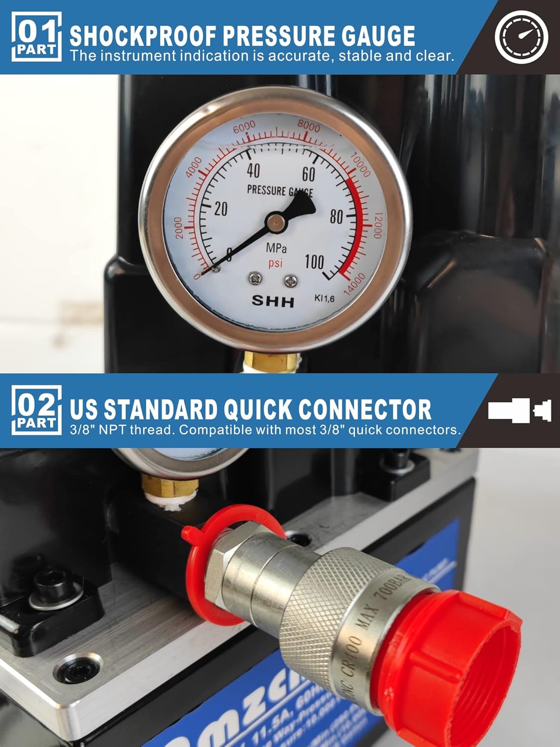 Unidad de fuente de alimentación de bomba eléctrica hidráulica AMZCNC de 2 etapas de acción única 110v/120v 10k psi (10000 Psi de una vía Mini) - YYB-700-MINI