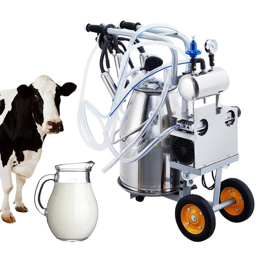 Máquina de ordeño de vaca de 25L/6.6 galones, máquina de ordeñar eléctrica con cubo de acero inoxidable 304, ordeñador al vacío de pulsación automática con tazas y tubos de silicona, para