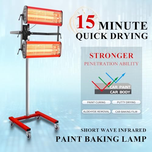 Lámpara de curado de pintura infrarroja Solary – Secador de pintura infrarroja de onda corta con temporizador para cabina de pulverización de pintura de coche, 2100 W
