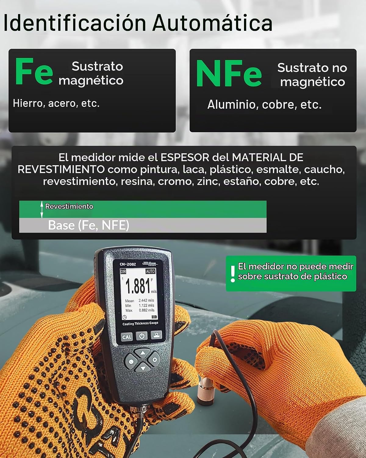 Medidor industrial profesional de la pintura del indicador CM-208Z del grueso de la capa con la sonda externa