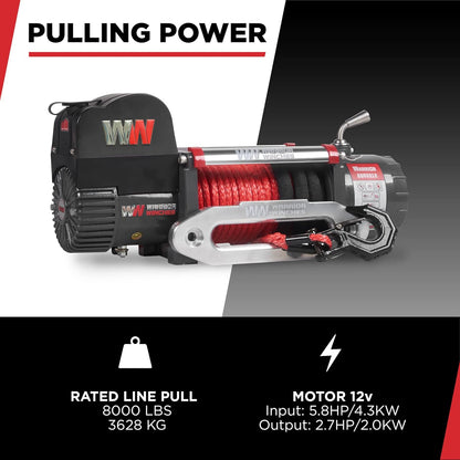 Warrior Winches Samurai 8,000 lbs 12v cabrestante eléctrico con cable de acero: perfecto para Jeep Wranglers, camiones, ATV y aventuras todoterreno. Controles inalámbricos