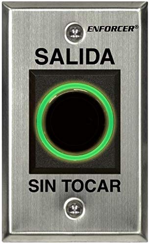 Seco-Larm SD-927PKC-NSQ ENFORCER "No Touch" RTE Sensor IR, placa de una sola banda de acero inoxidable con mensaje en español, rango ajustable de 23/8"-8" (6~7.9 in), "Salida SIN TOCAR" impreso en la placa