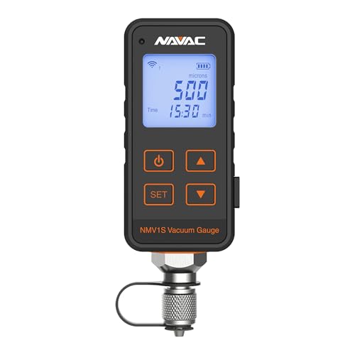 NAVAC NMV1S - Medidor de aspiradora de micras premium - Protección de alta presión - Medidor de aspiradora digital HVAC con alarma de nivel y advertencia de fugas, prueba de desintegración, gran