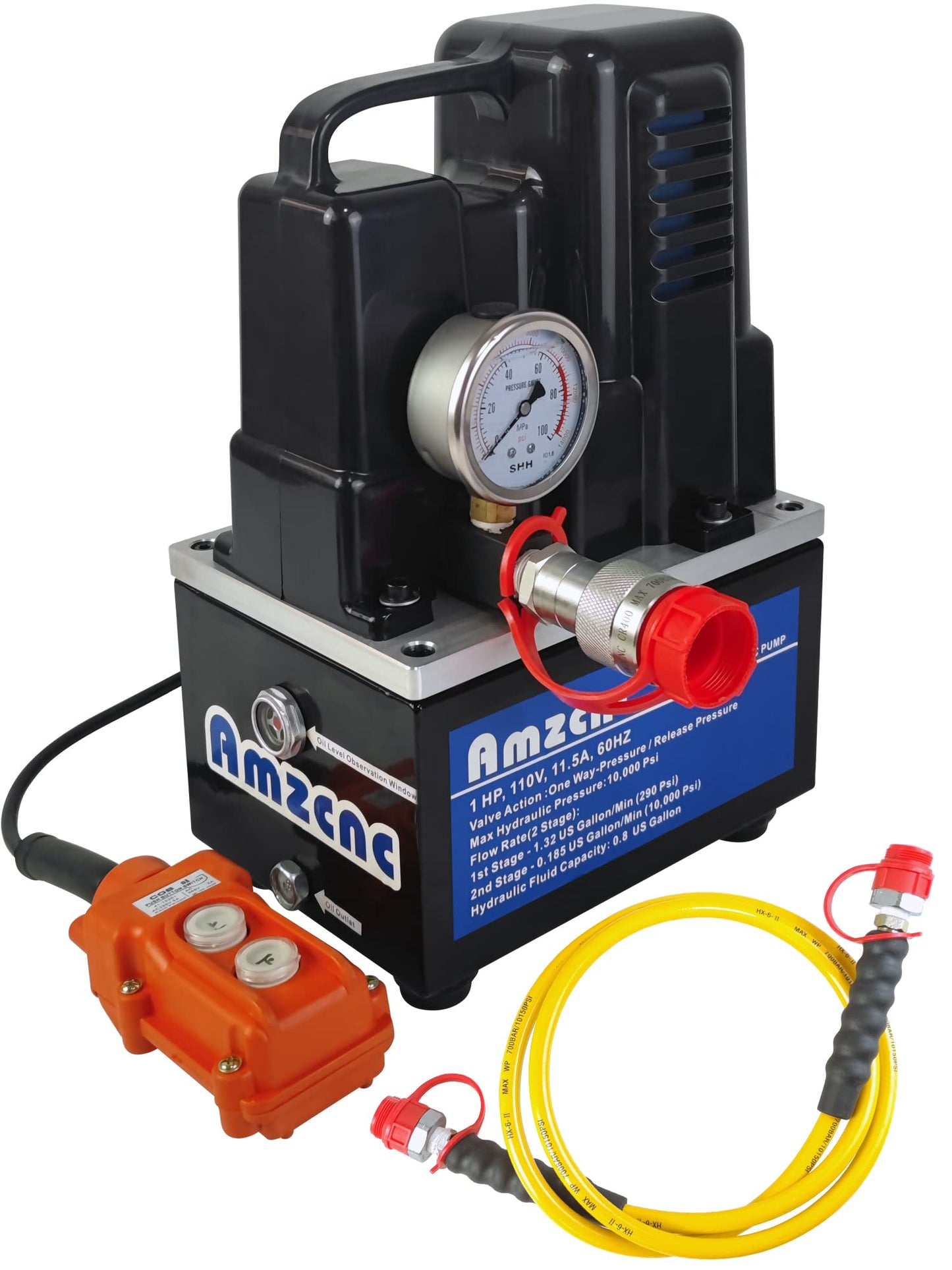 AMZCNC Bomba hidráulica eléctrica de 2 etapas de acción única 110 V 10 K psi (10000 psi)