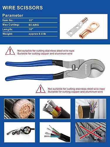 AMZCNC YQK-70 Herramienta de prensado hidráulico y cortador de cables, crimpadora hidráulica de lengüetas de cable 8 toneladas de EE. UU. 12 AWG a 00 (2/0) kit de herramientas de cable de terminal