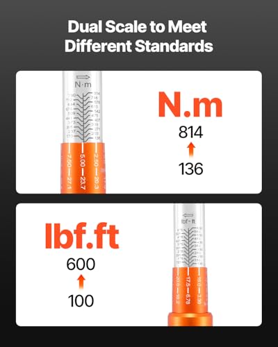 Llave dinamométrica de 3/4 pulgadas 100-600fFT.LB/136-814Nm, adaptador de 1 pulgada, haz dividido, 48 pulgadas de longitud, menos esfuerzo #HG-34600